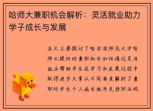 哈师大兼职机会解析：灵活就业助力学子成长与发展